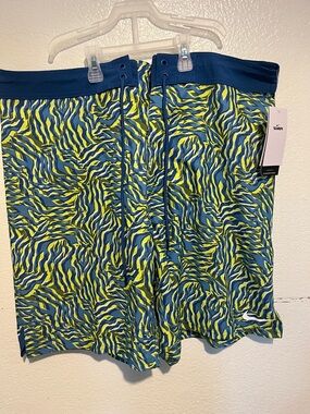 NIKE Men's Blue & Neon Green Patterned Swim Shorts